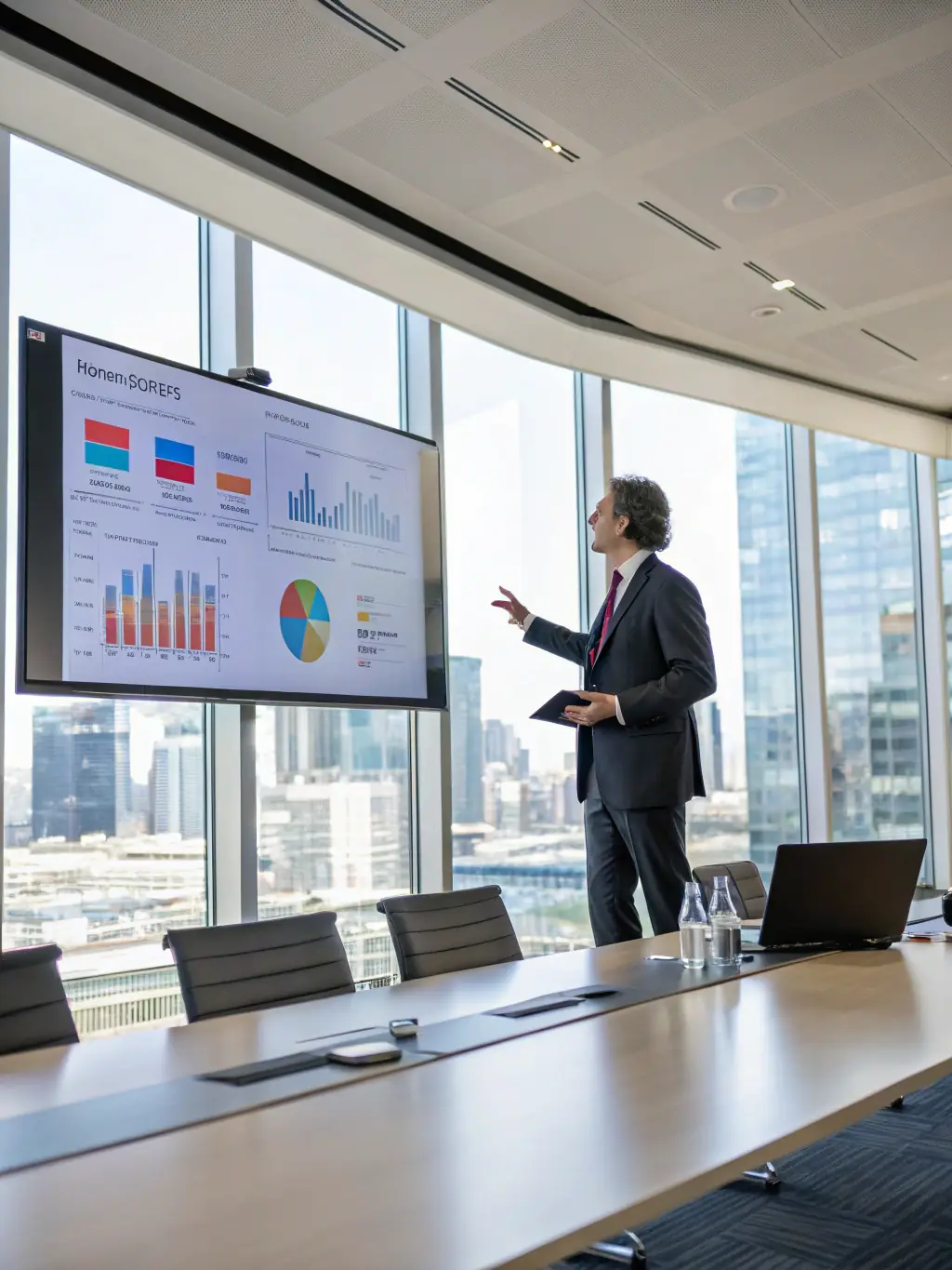 A UK entrepreneur presenting a successful business pitch, showcasing growth and innovation in a competitive market.